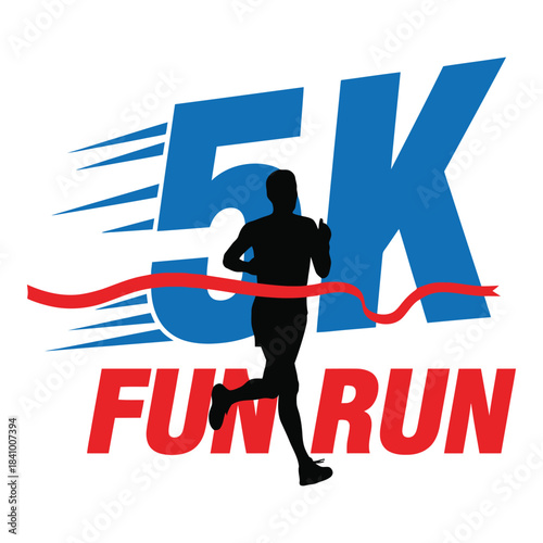 5K Fun Run Event Logo with Runner Crossing Finish Line