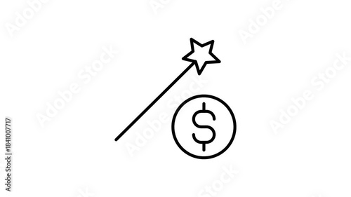 A dollar coin and a whimsical magic wand are positioned side by side, representing finance and magic.