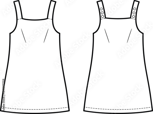 Front and back view of a sleeveless A-line dress fashion flat illustration apparel clothing