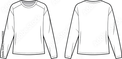 Front and back view of a plain long sleeve t-shirt fashion flat illustration apparel clothing
