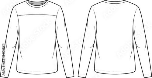 Front and back view of a white long-sleeved t-shirt on a white background Keywords: t-shirt, long sleeve t-shirt, shirt, top
