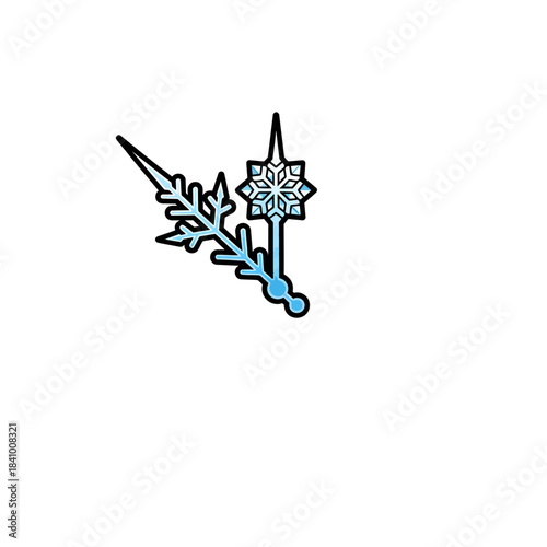 Flat Snowflake Crystal Clock Hands Vector with Bold Outline