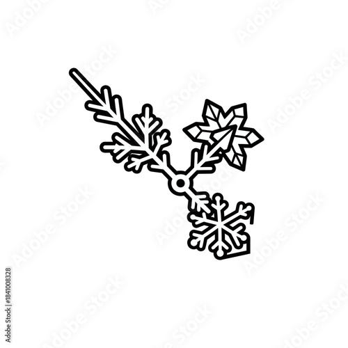 Flat Snowflake Crystal Clock Hands Vector with Bold Outline