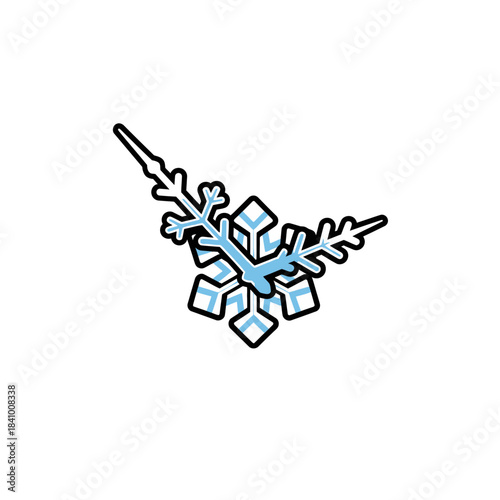 Flat Snowflake Crystal Clock Hands Vector with Bold Outline