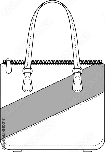 White Leather Handbag with Gray Diagonal Stripe and Zipper Closure purse accessory