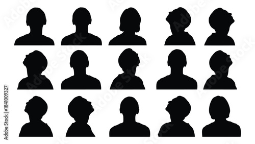 A collection of anonymous human head silhouettes arranged in a grid formation silhouette