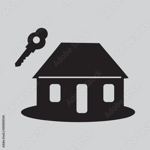 House Icon with Key Symbol for Real Estate Business