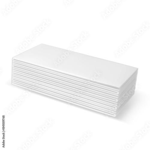 3D stack of folded white absorbent wipes isolated on a white background.
