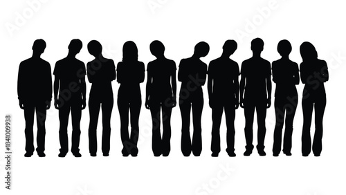 A group of people standing together in a dark striking silhouette