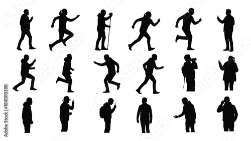 Diverse group of people in motion captured as a striking silhouette