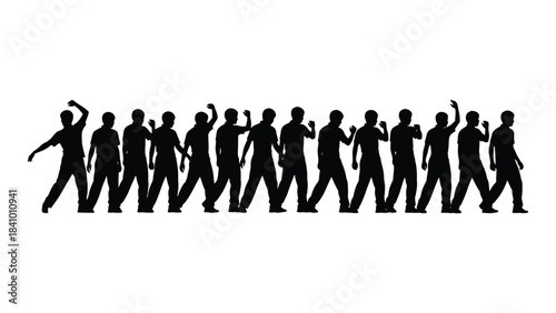 A series of human figures in motion captured as a striking silhouette