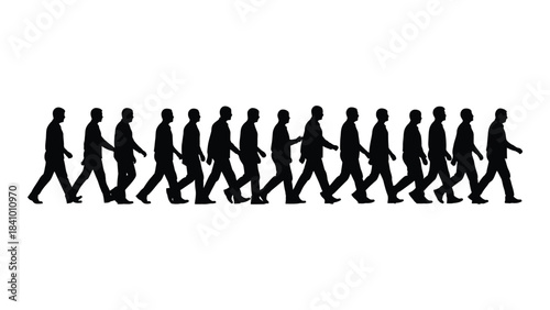 A sequence of walking human figures displayed as a black silhouette
