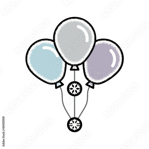 Flat Frosty Winter Balloons Vector with Bold Black Outline