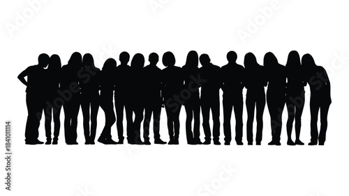 A large group of people standing together depicted as a dark silhouette