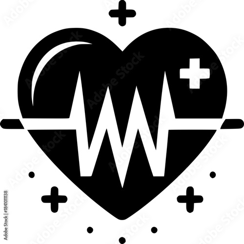 Heartbeat Icon: A striking black and white icon, portraying a stylized heart intertwined with a fluctuating waveform, symbolizes the rhythm of life and health.