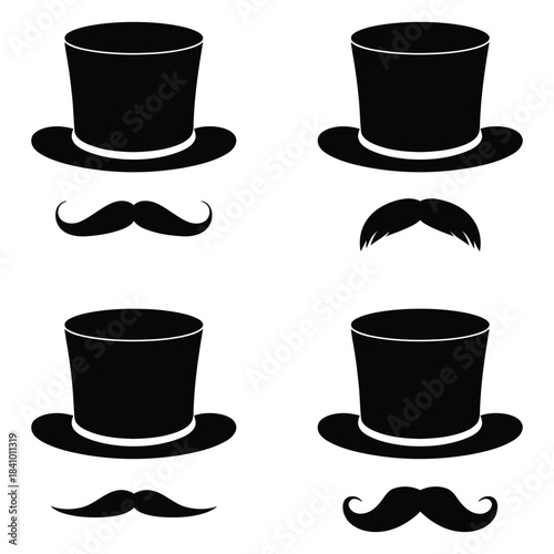 Whimsical hats and mustaches in a colorful vector illustration