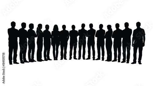 A line of people standing together depicted as a dark silhouette