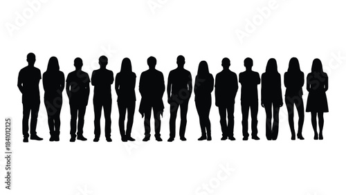A line of people standing together a striking black shape silhouette