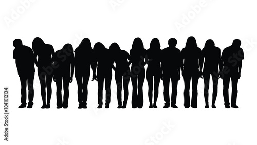 A group of people standing together depicted as a dark silhouette