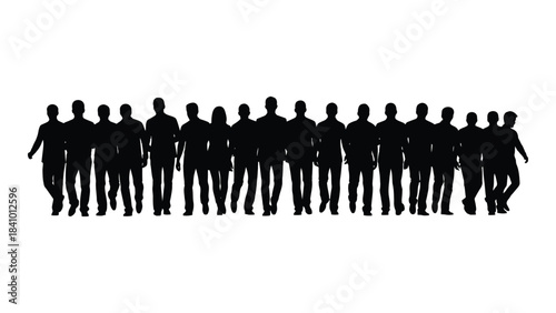A crowd of people standing together depicted as a dark silhouette