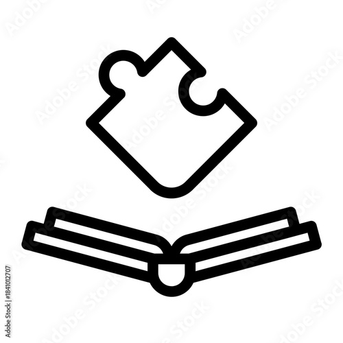 Line style icon of a puzzle piece above an open book, symbolizing problem-solving and logic.