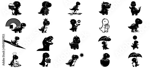 adorable cartoon dinosaur silhouettes a whimsical collection of prehistoric playfulness and fun, isolated on transparent background