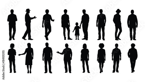 Diverse group of people in black full body silhouettes