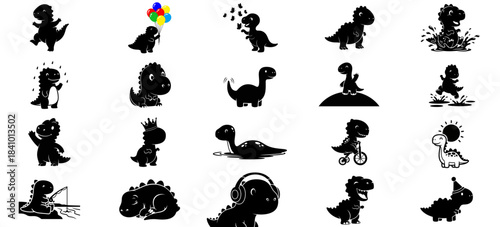 prehistoric ponderings dino silhouettes reflecting relatable human experiences with charming whimsy, isolated on transparent background