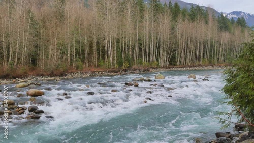 Chilliwack River during a fall season in Chilliwack, Fraser Valley, British Columbia, Canada