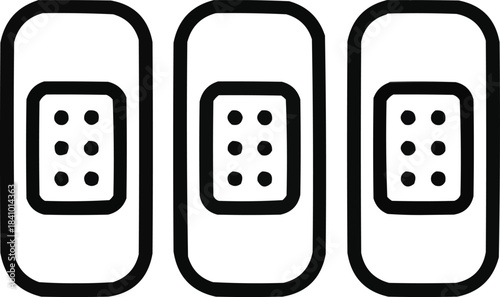 Minimalist Bandage Line Icons Three Rectangular Plasters with Dotted Centers