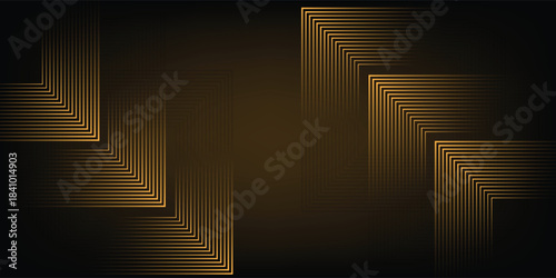 Design creative dynamic golden arc line technology design concept on black background. design creative backgound ilustration.