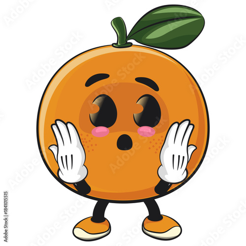 cute orange mascot character surprised, happy mandarin fruit cartoon vector illustration, work of hand drawn