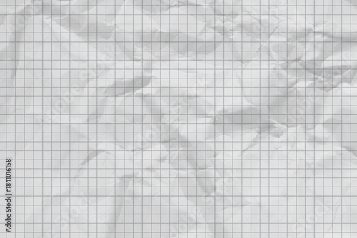 Realistic empty white lined notebook page with crumpled effect, gray checkered sheet of paper blank sheet vector mockup