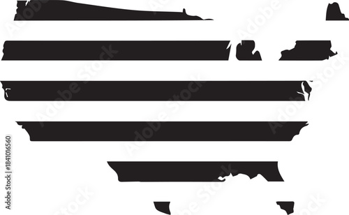 Abstract united states map outline with bold black stripes on white background