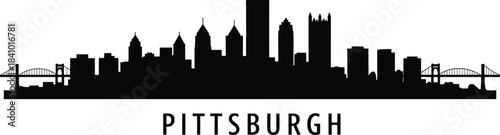 Pittsburgh skyline silhouette vector, city skyline illustration, black skyline artwork featuring 