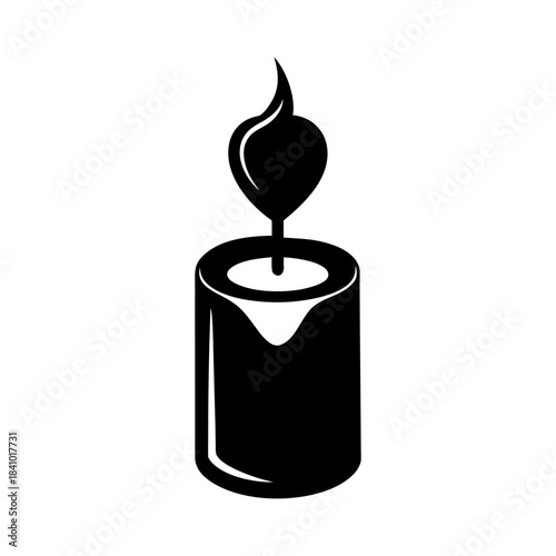 Candle with Heart Flame Icon in Warm Romantic Style.