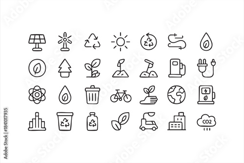 Green Technology and Clean Energy Icons for Eco Apps, Carbon Tracking Tools and Nature-Focused UI Kits