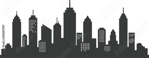Modern city skyline silhouette, black vector skyline, urban skyline illustration, metropolitan skyline with skyscrapers, cityscape silhouette for architecture and urban planning design