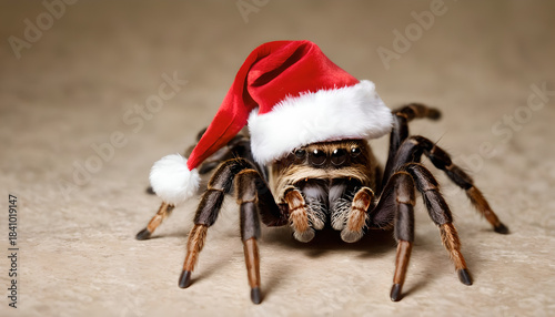 a tarantula wearing a santa hat
