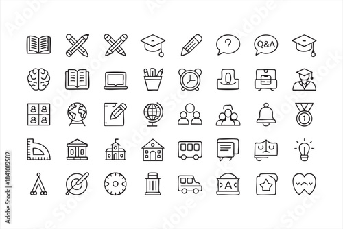 Education and learning line icons for school tools studying communication and student life