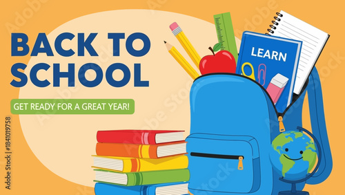 Back to School Banner with Backpack and Supplies