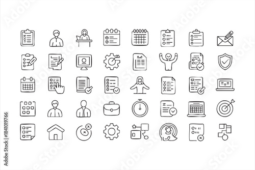Planning and organization icons for task lists calendars workflow steps and remote work