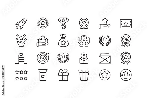 Achievement and success outline icons for recognition gifts ranking awards and excellence
