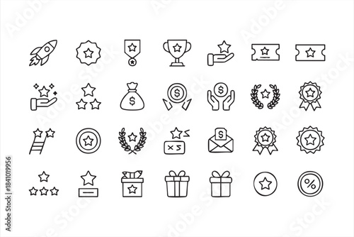 Performance and reward icons for trophies medals incentives targets and milestone celebration