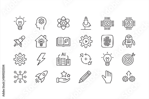 Digital science symbols for research processes automation robotics ideas and tech solutions