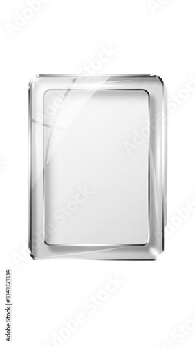 Sleek glossy white rectangular button or keycap design with polished chrome border perfect for interface elements or digital mockups on transparent background