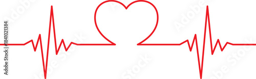 Heartbeat pulse vector with romantic love heart isolated on transparent medical style background