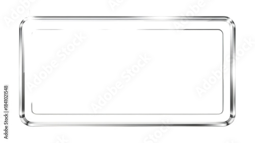 Sleek metallic rectangular frame with rounded corners featuring a bright chrome border perfect for digital overlays or modern design elements on transparent background