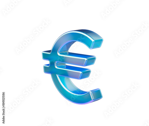Luminous 3D Euro symbol, sleek blue iridescent finish, finance concept. 3d illustration