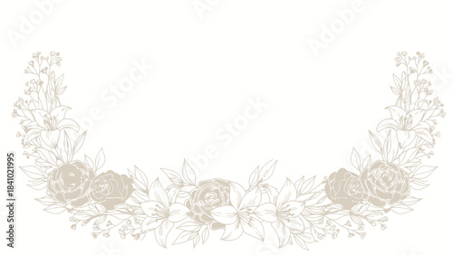 Elegant floral semicircle vector illustration with detailed botanical elements for decorative purposes